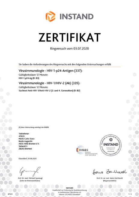 Zertifikat Ringtest 2020